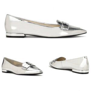 🏷️NIB: Nine West Lallin Pointy Toe Loafers - Silver Mirror Metallic Size 7